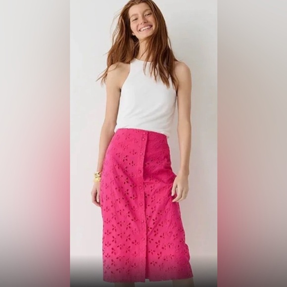 Jcrew reimagined eyelet Button-Front skirt 14 $108 spring embroidered classic - Picture 1 of 10